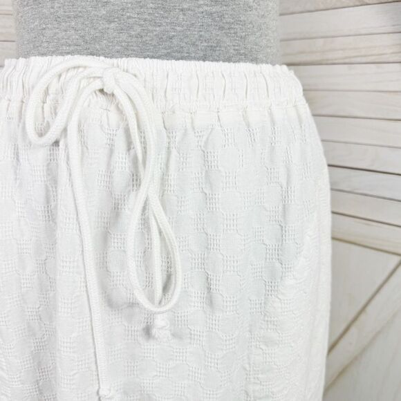 Free People Textured Cotton Side Slit Maxi Skirt White Large Pockets Drawstring - Picture 5 of 13